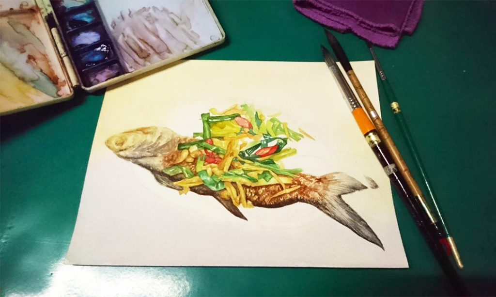 braised-fish-watercolor-food-painting-by-sweetfish-food-art-painting-process