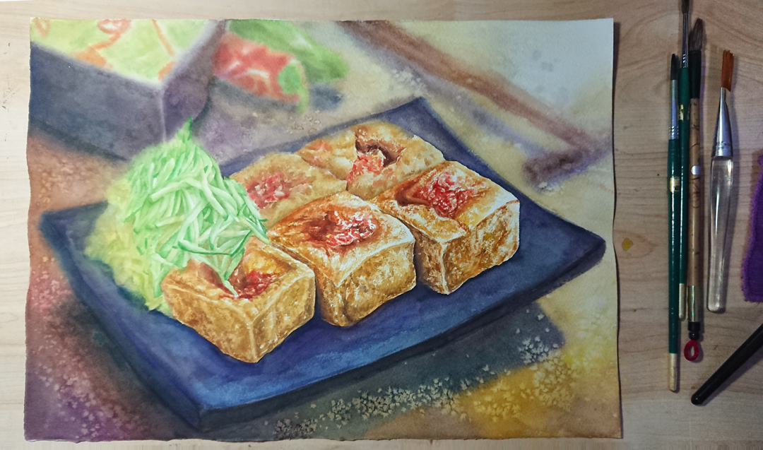 fried-stinky-tofu-watercolor-food-painting-by-sweetfish-food-art-painting-steps-4