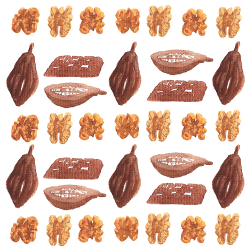 madwu-food-visual-identity-system-illustration-by-sweetfish-food-art-watercolor-food-patterns-of-cacao-and-walnuts