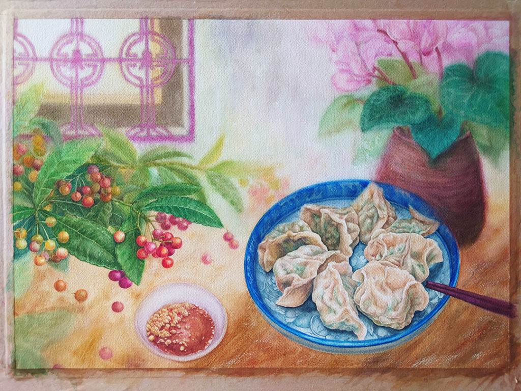 boiled-dumplings-and-ardisia-crispa-and-cyclamen-watercolor-food-painting-by-sweetfish-food-art-painting-steps-14