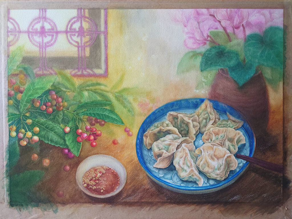 boiled-dumplings-and-ardisia-crispa-and-cyclamen-watercolor-food-painting-by-sweetfish-food-art-painting-steps-15