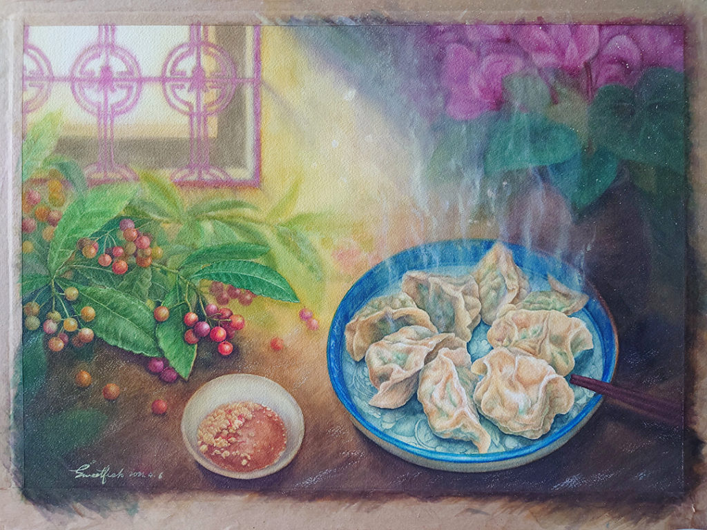 boiled-dumplings-and-ardisia-crispa-and-cyclamen-watercolor-food-painting-by-sweetfish-food-art-painting-steps-18