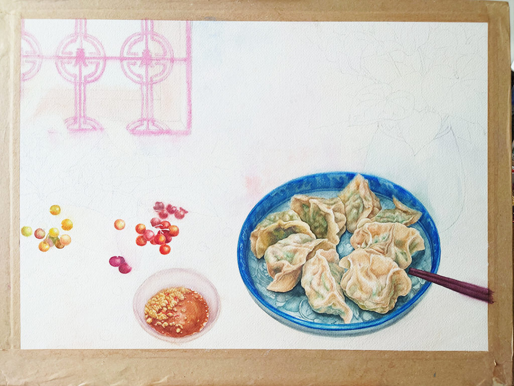 boiled-dumplings-and-ardisia-crispa-and-cyclamen-watercolor-food-painting-by-sweetfish-food-art-painting-steps-9