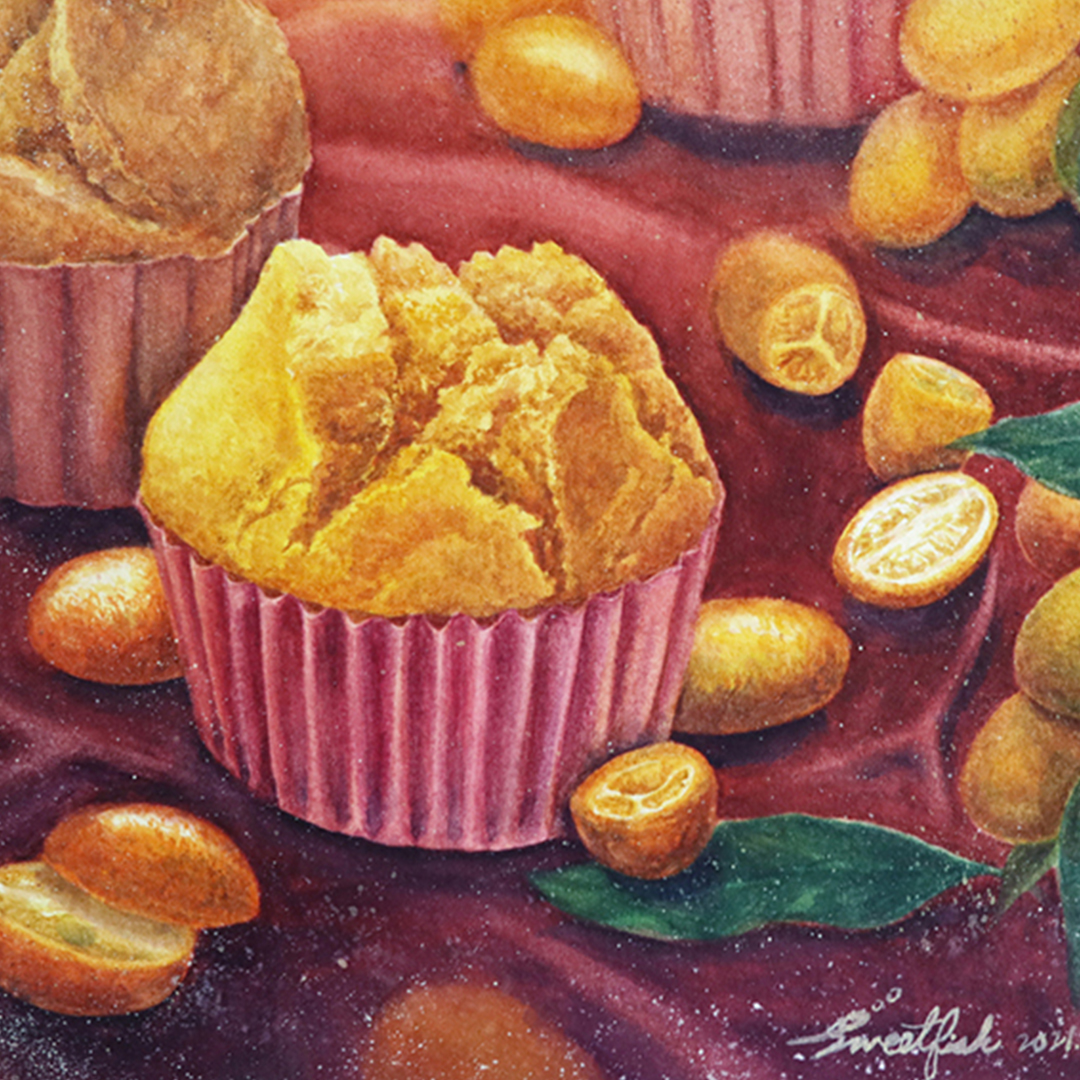 steamed-sponge-cake-and-kumquat-watercolor-food-painting-by-sweetfish-food-art-cover