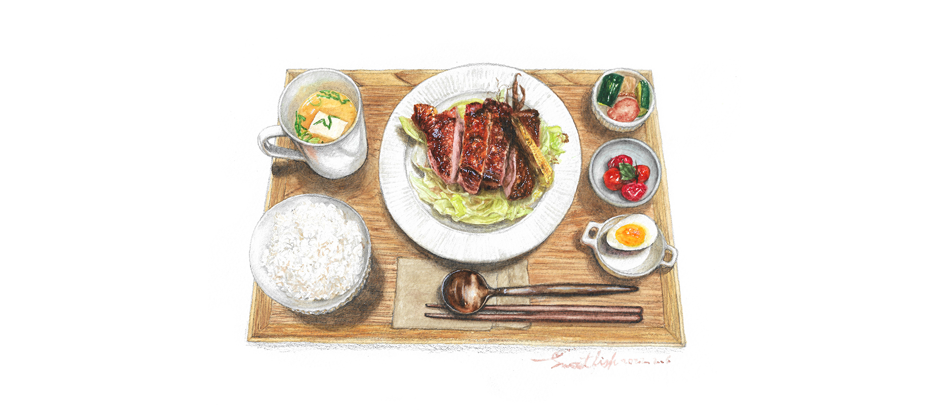 baked-chicken-thigh-meal-set-watercolor-food-illustration-by-sweetfish-food-art