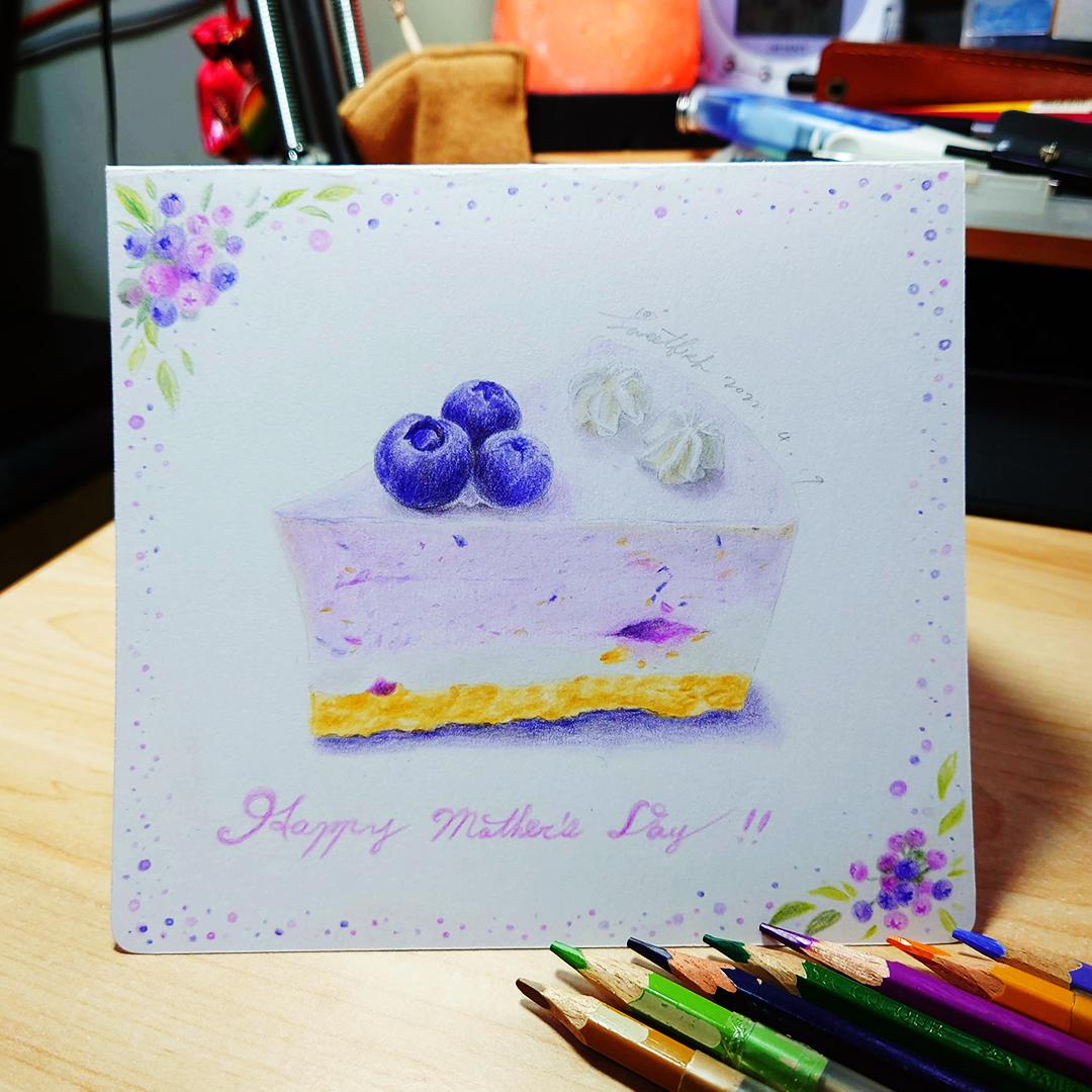 blueberry-cheesecake-colored-pencil-food-illustration-mothers-day-card-front-by-sweetfishfoodart-finished
