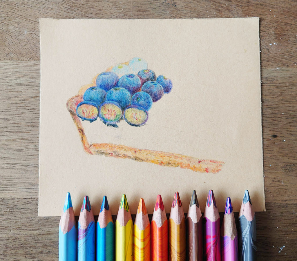blueberry-chocolate-tart-colorpencil-illustration-by-sweetfish-food-art-drawing-process