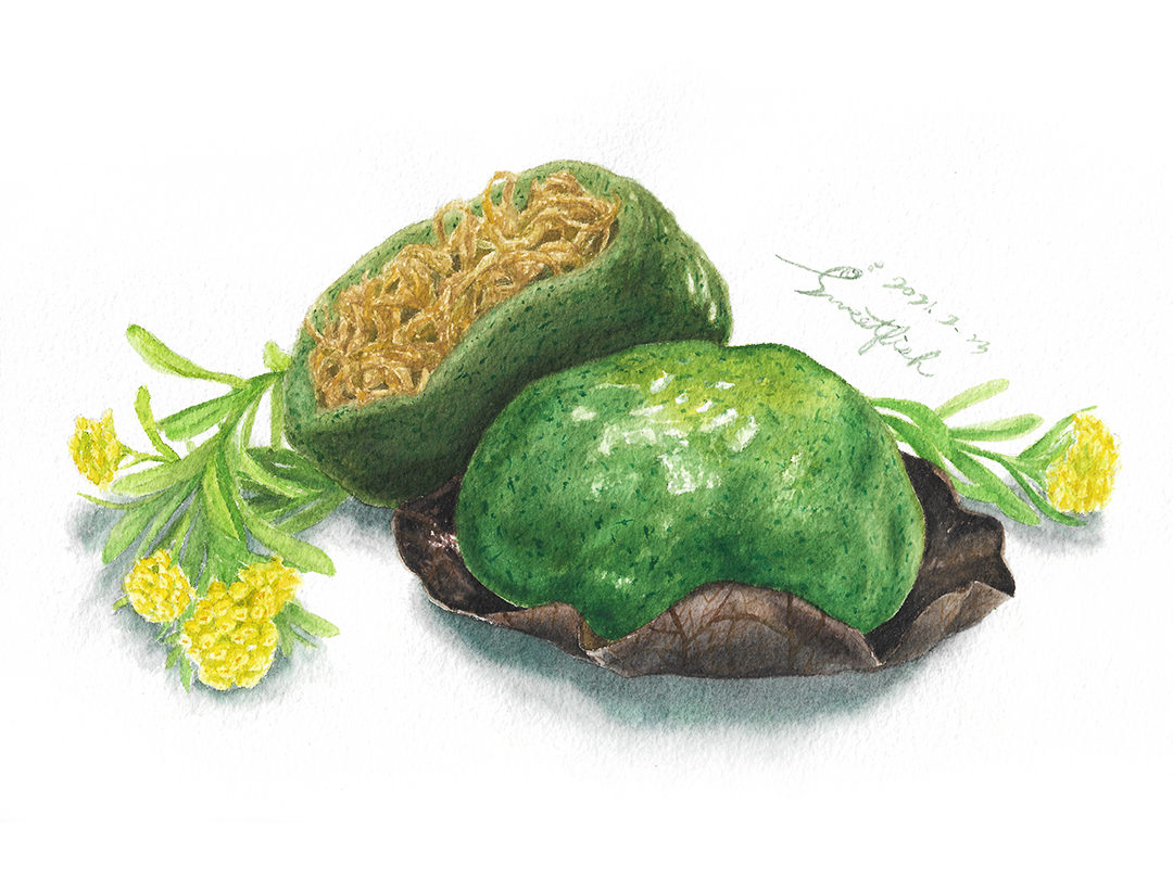 cudweed-rice-cake-watercolor-food-illustration-by-sweetfish-food-art