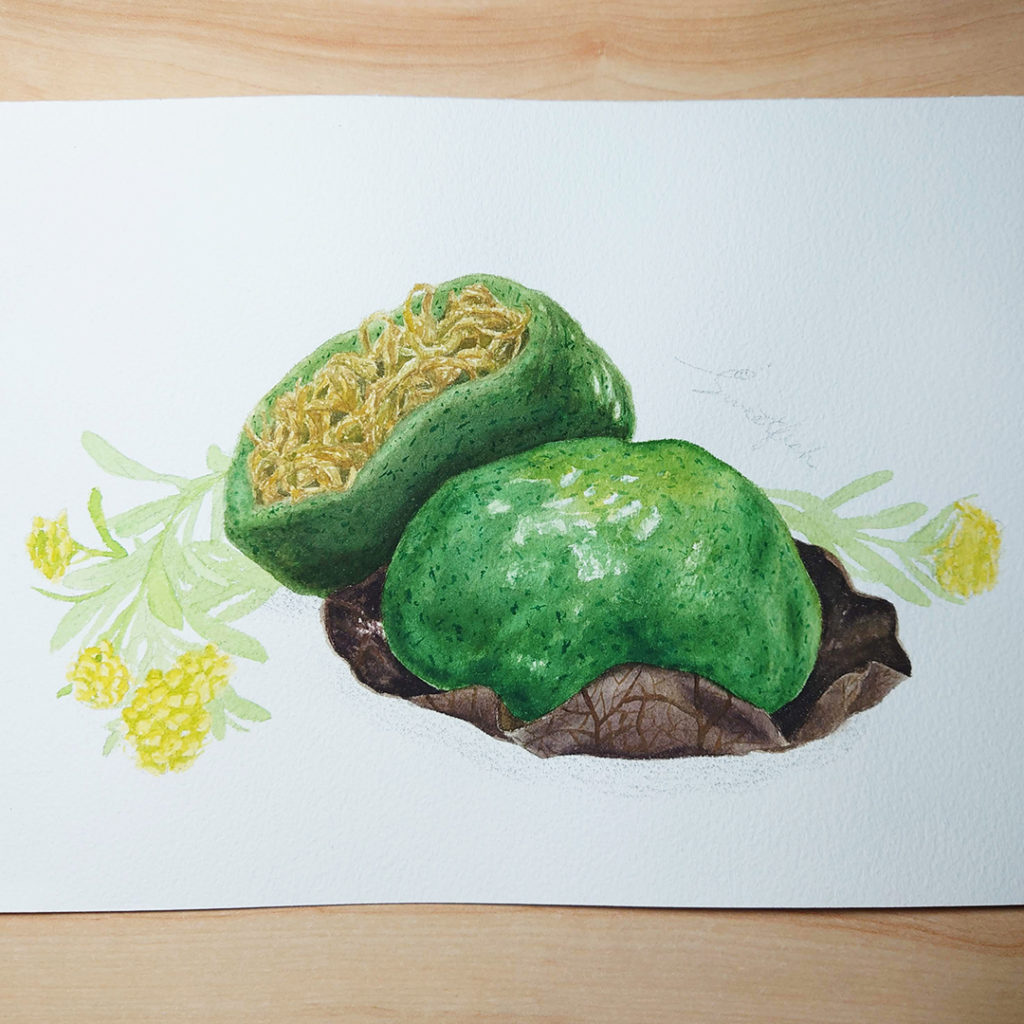 cudweed-rice-cake-watercolor-food-illustration-by-sweetfish-food-art-painting-progress-3