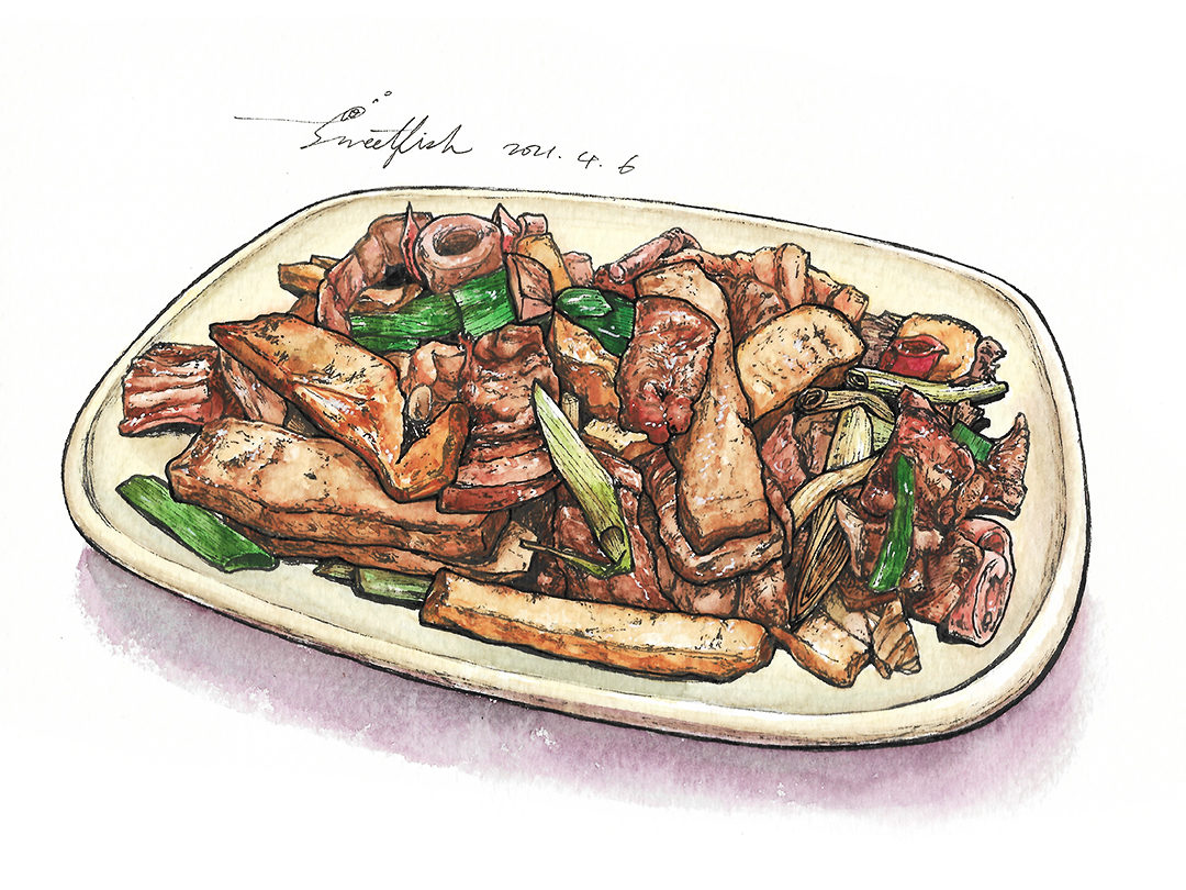 hakka-style-stir-fry-watercolor-food-illustration-by-sweetfish-food-art-coloured