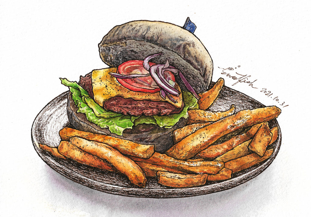 hamburger-and-fries-watercolor-food-illustration-by-sweetfish-food-art