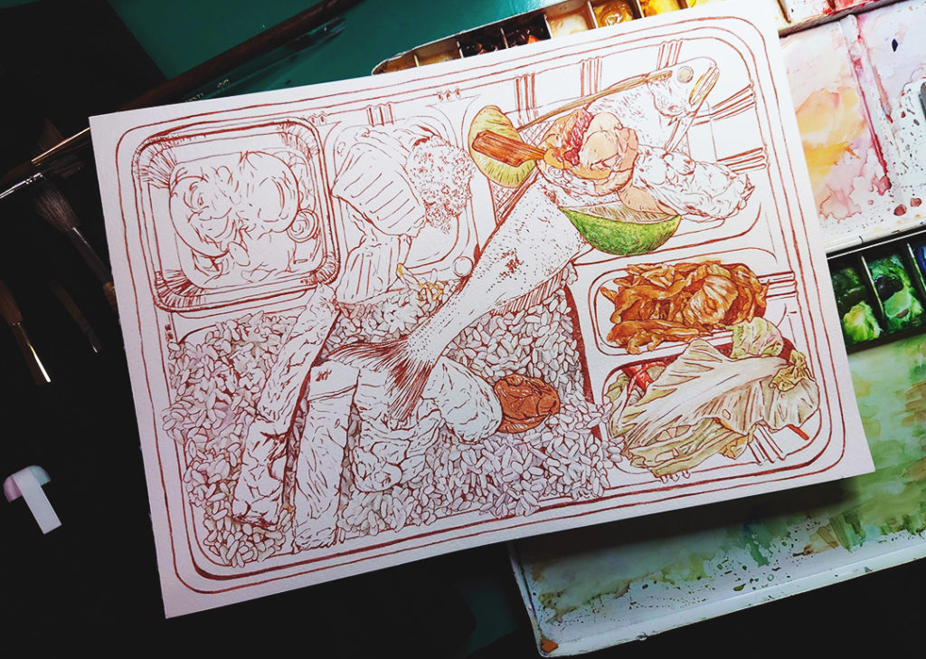 japanese-sweetfish-boxed-meal-ayu-bento-watercolor-food-illustration-by-sweetfish-food-art-coloring-process-1