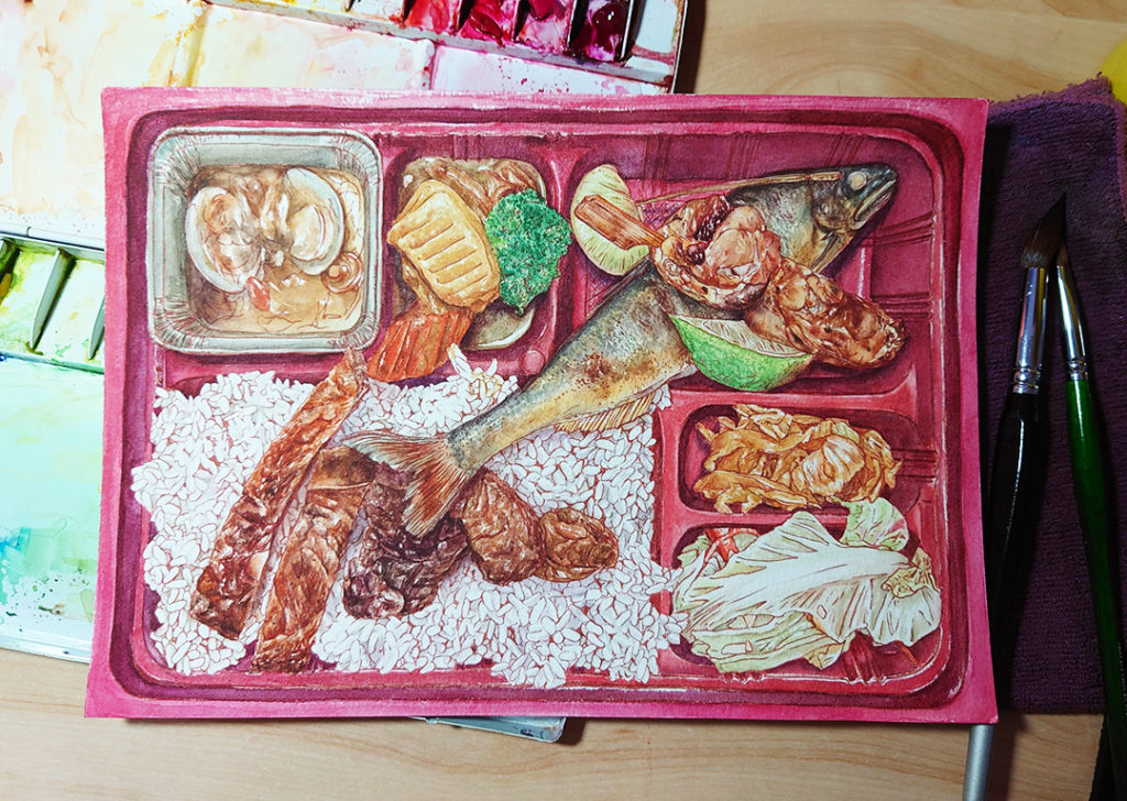 japanese-sweetfish-boxed-meal-ayu-bento-watercolor-food-illustration-by-sweetfish-food-art-coloring-process-5
