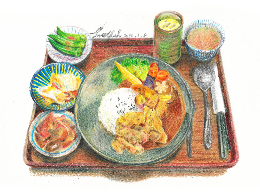 japanese-fried-chicken-colorpencil-illustration-by-sweetfish-food-art