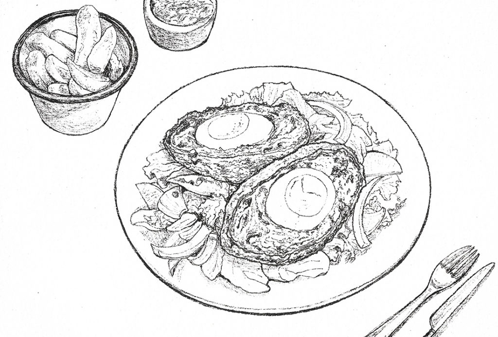 scotch-egg-watercolor-food-illustration-by-sweetfish-food-art-fineliner-sketch