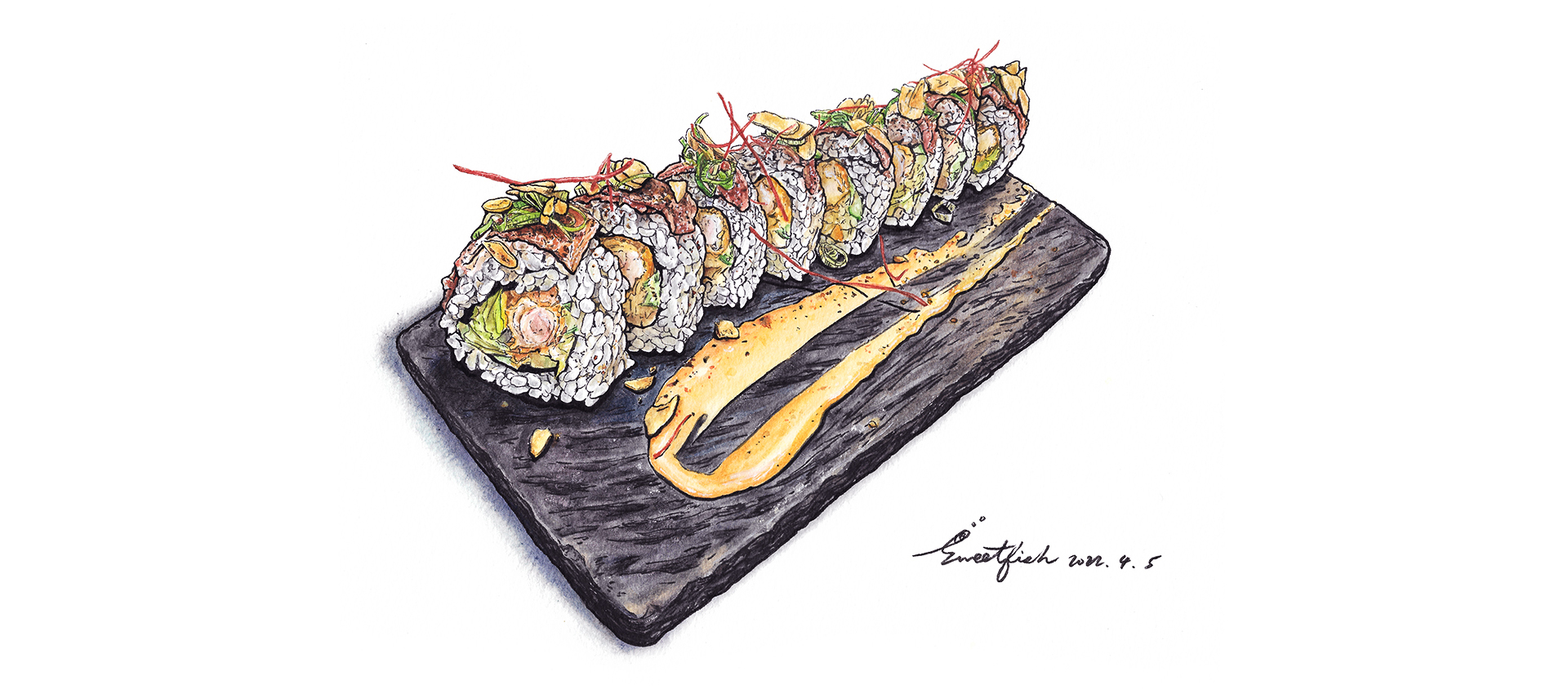 spain-sushi-roll-watercolor-food-illustration-by-sweetfish-food-art