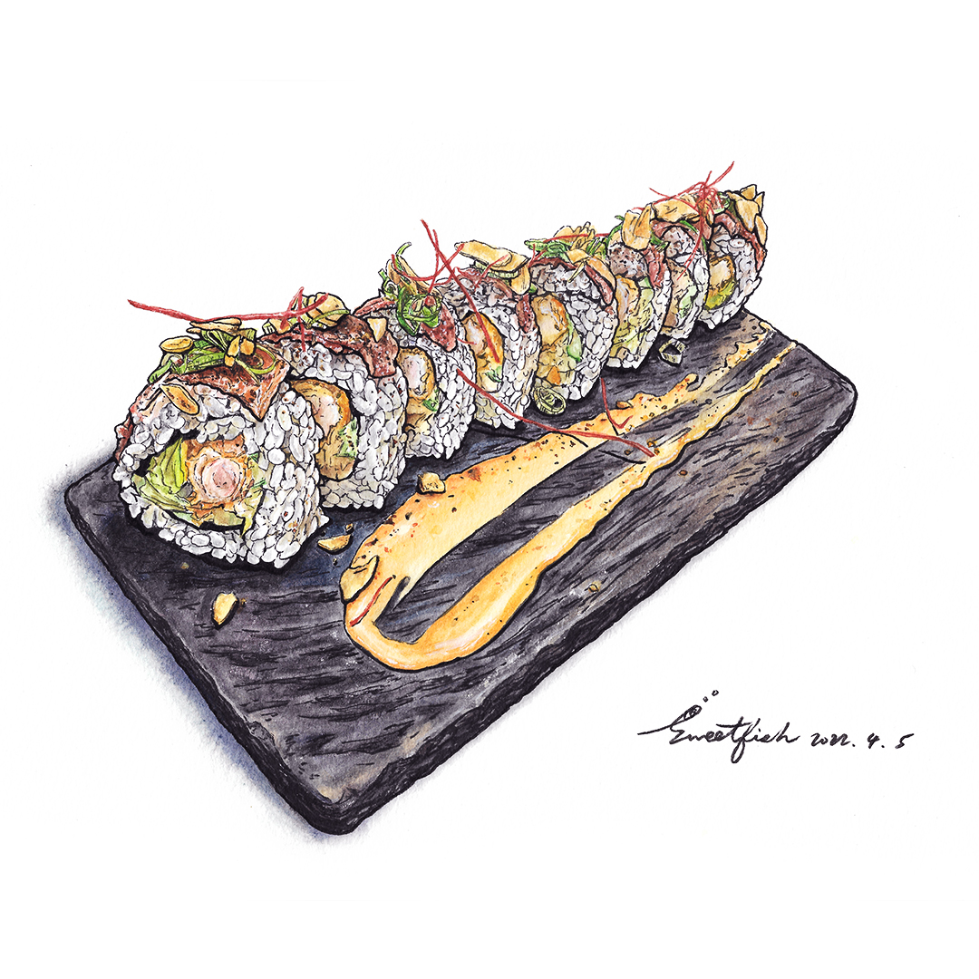 spain-sushi-roll-watercolor-food-illustration-by-sweetfishfoodart