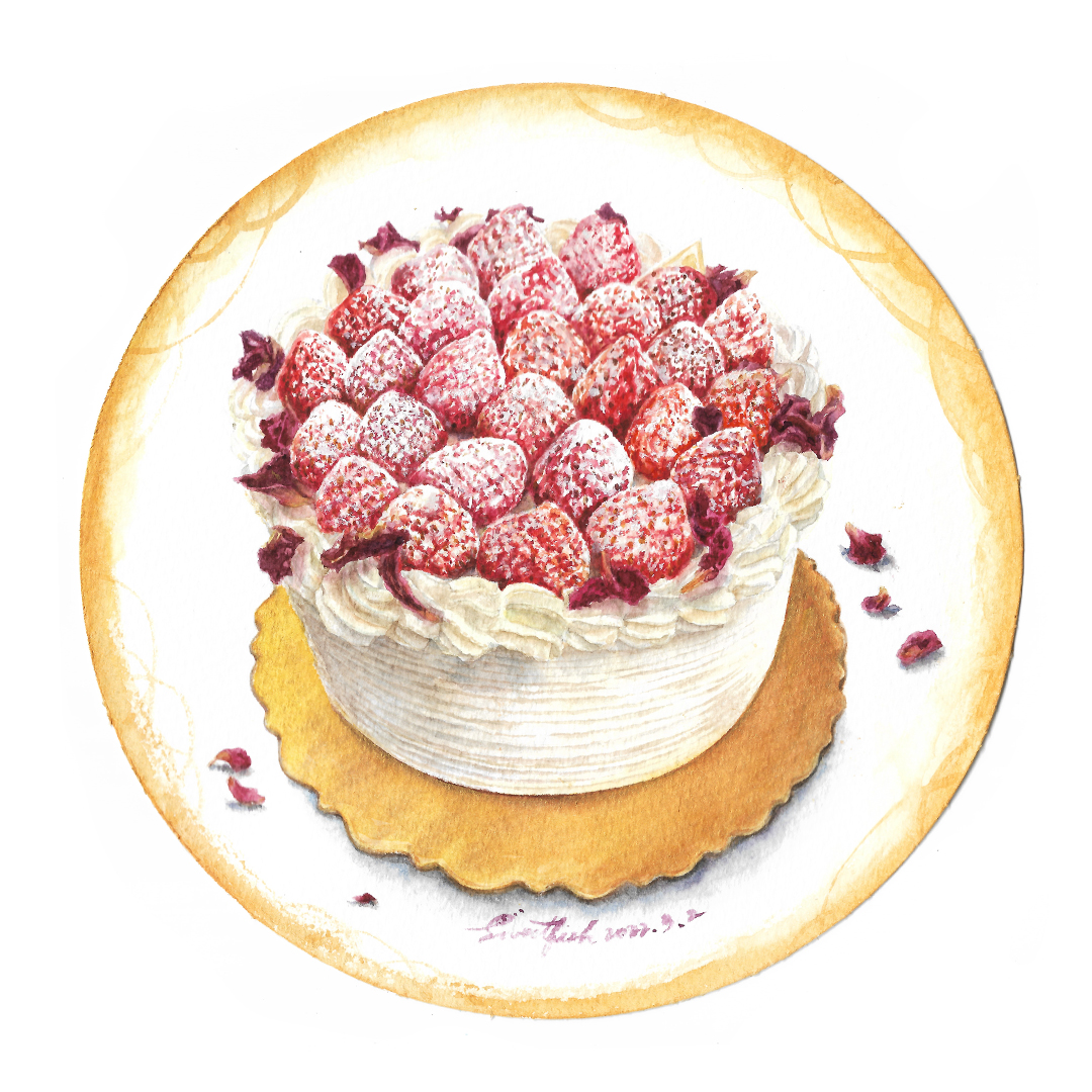 strawberry-chantilly-cake-watercolor-food-illustration-by-sweetfishfoodart