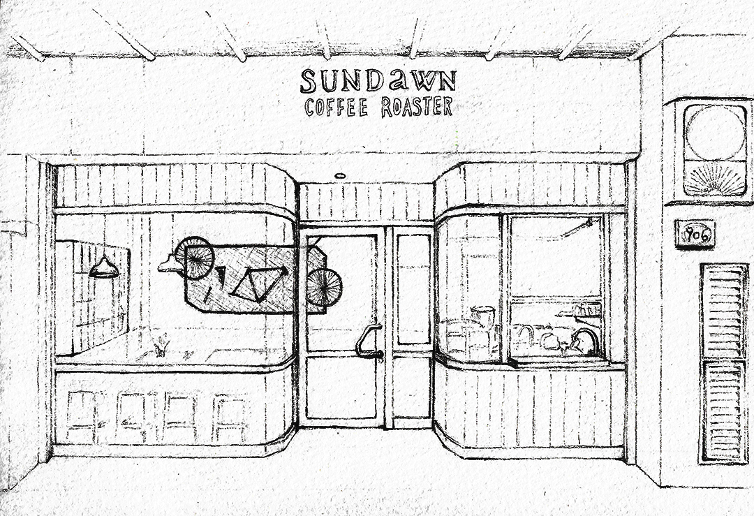 sundawn-coffee-roaster-cauton-shop-watercolor-shopfront-illustration-by-sweetfish-food-art-lined
