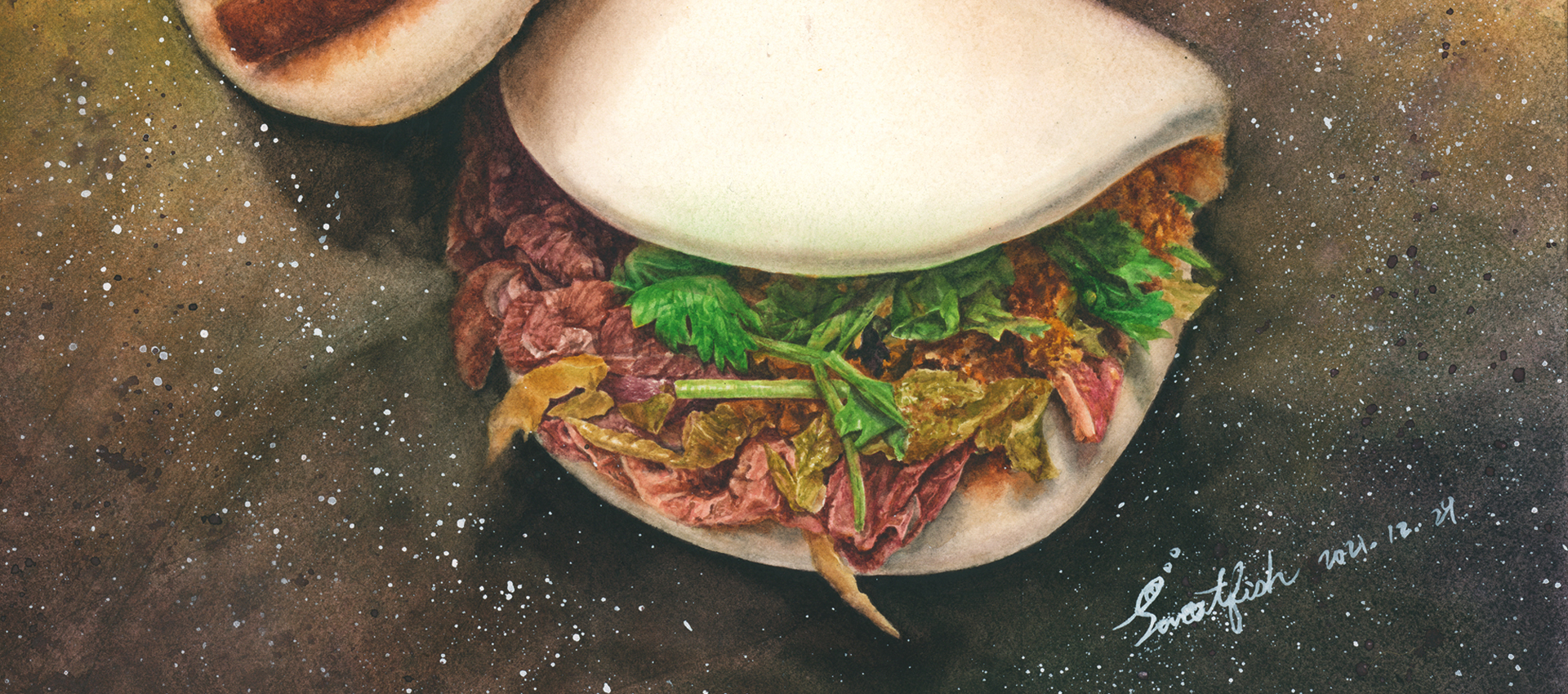 taiwanese-hamburgers-pork-belly-buns--watercolor-food-painting-by-sweetfish-food-art