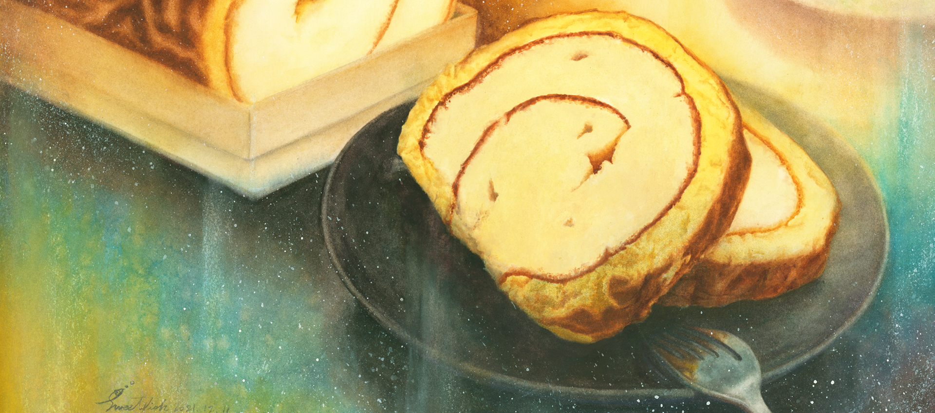 tiger-skin-cake-roll-food-watercolor-painting-by-sweetfish-food-art