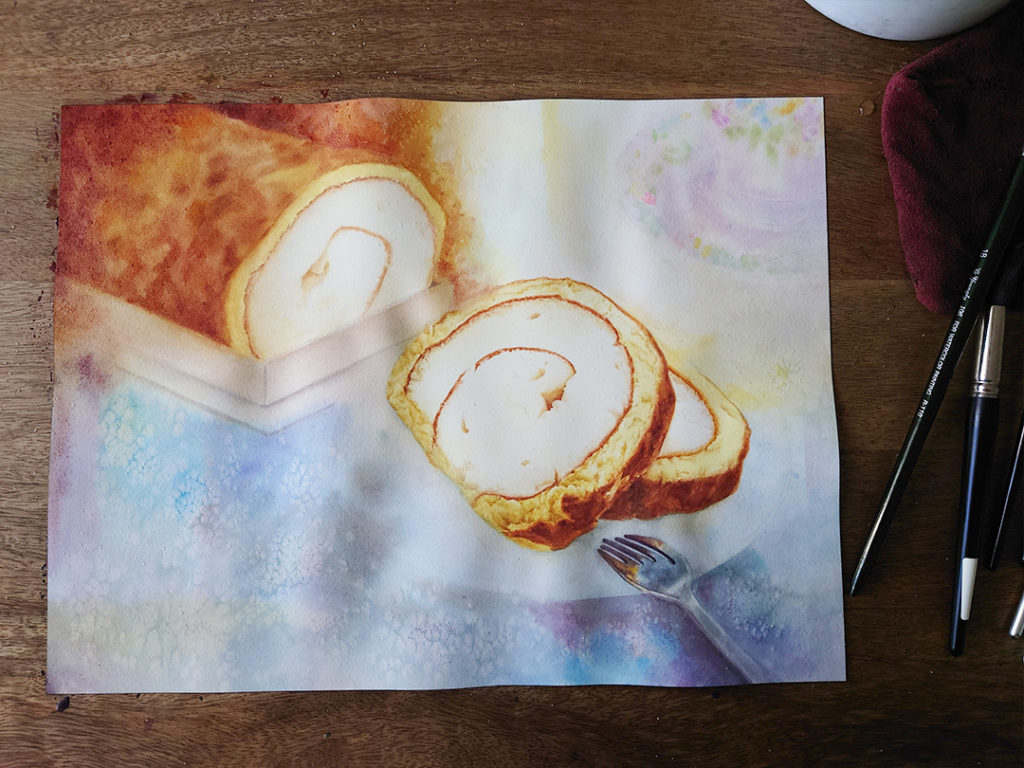 tiger-skin-cake-roll-watercolor-food-painting-by-sweetfishfoodart-painting-process-5