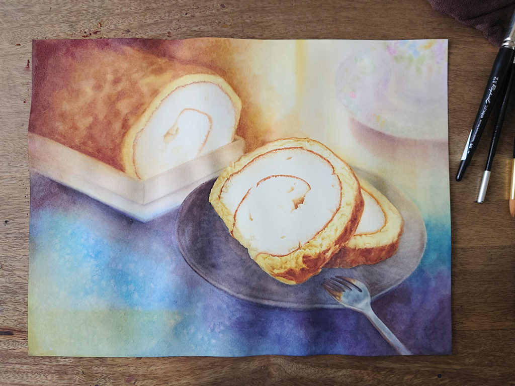 tiger-skin-cake-roll-watercolor-food-painting-by-sweetfishfoodart-painting-process-6