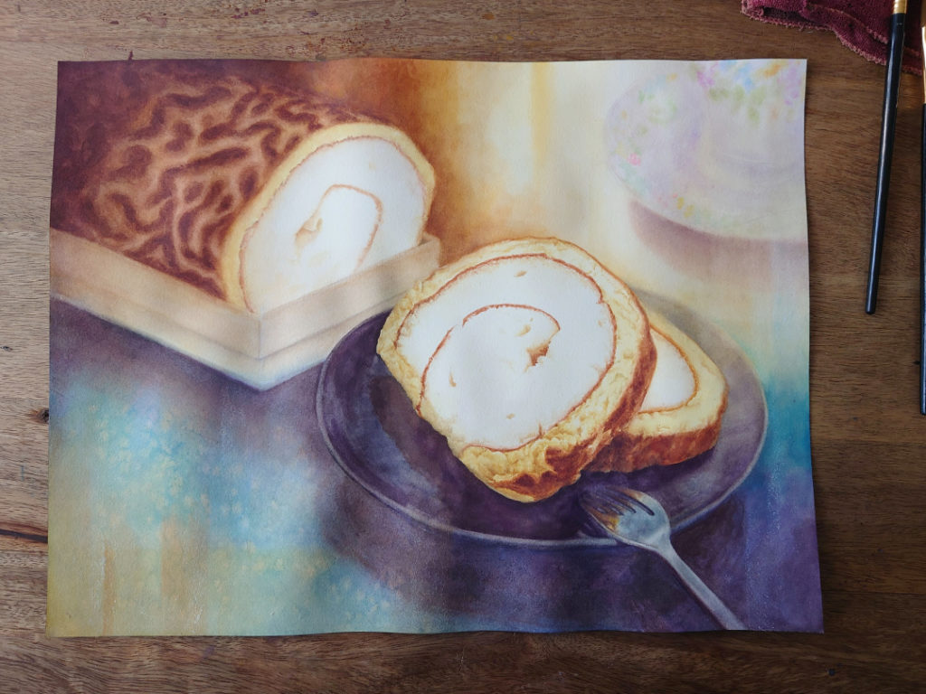tiger-skin-cake-roll-watercolor-food-painting-by-sweetfishfoodart-painting-process-7