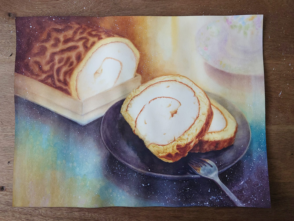 tiger-skin-cake-roll-watercolor-food-painting-by-sweetfishfoodart-painting-process-8
