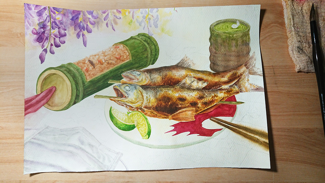 2020-most-popular-combo-meal-watercolor-food-painting-by-sweetfish-food-art-painting-process-4