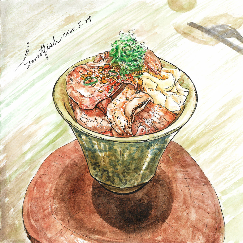buta-don-watercolor-food-illustration-by-sweetfish-food-art