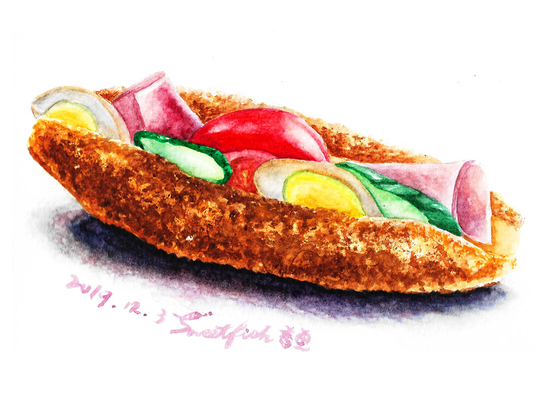 fried-sandwich-watercolor-food-illustration-by-sweetfish-food-art