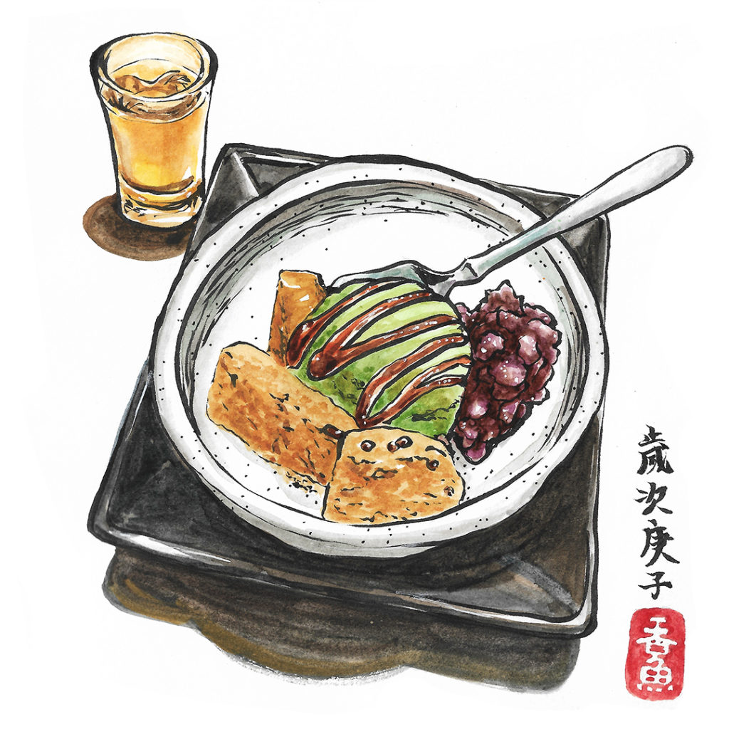 matcha-ice-cream-and-warabimochi-watercolor-food-illustration-by-sweetfish-food-art