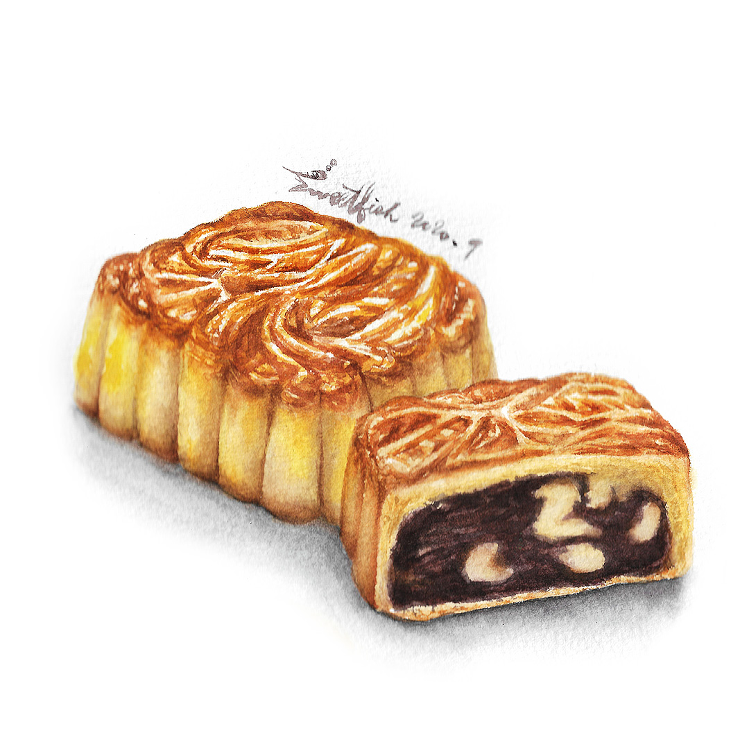 moon-cakes-jujube-paste-watercolor-food-illustration-by-sweetfish-food-art