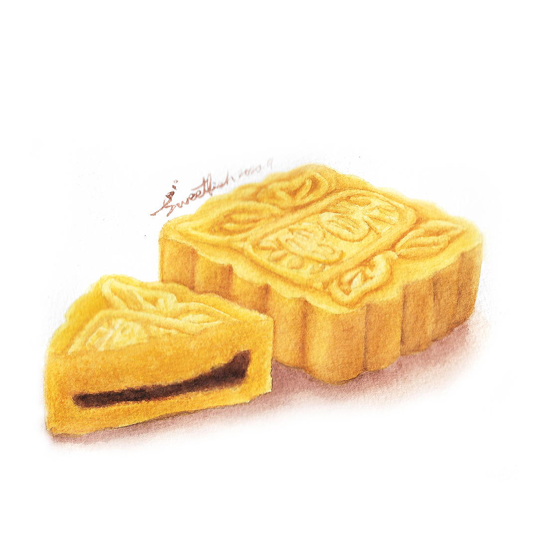 moon-cakes-mung-bean-cake-watercolor-food-illustration-by-sweetfish-food-art