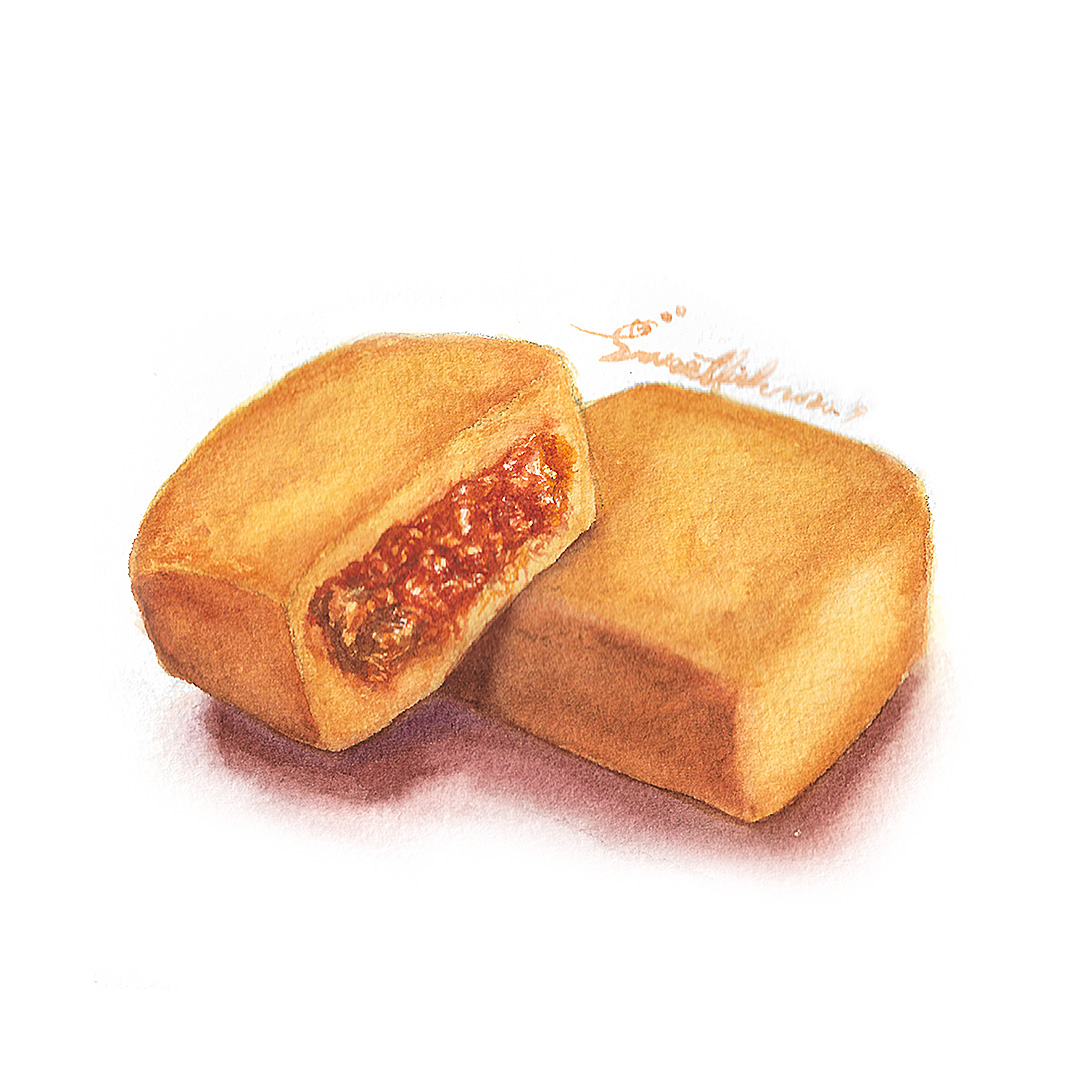 moon-cakes-pineapple-cake-watercolor-food-illustration-by-sweetfish-food-art