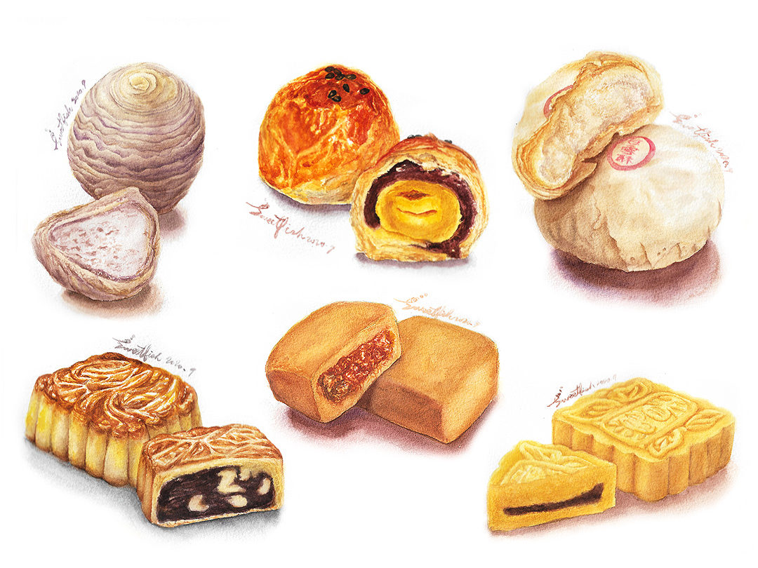 moon-cakes-watercolor-food-illustration-by-sweetfish-food-art