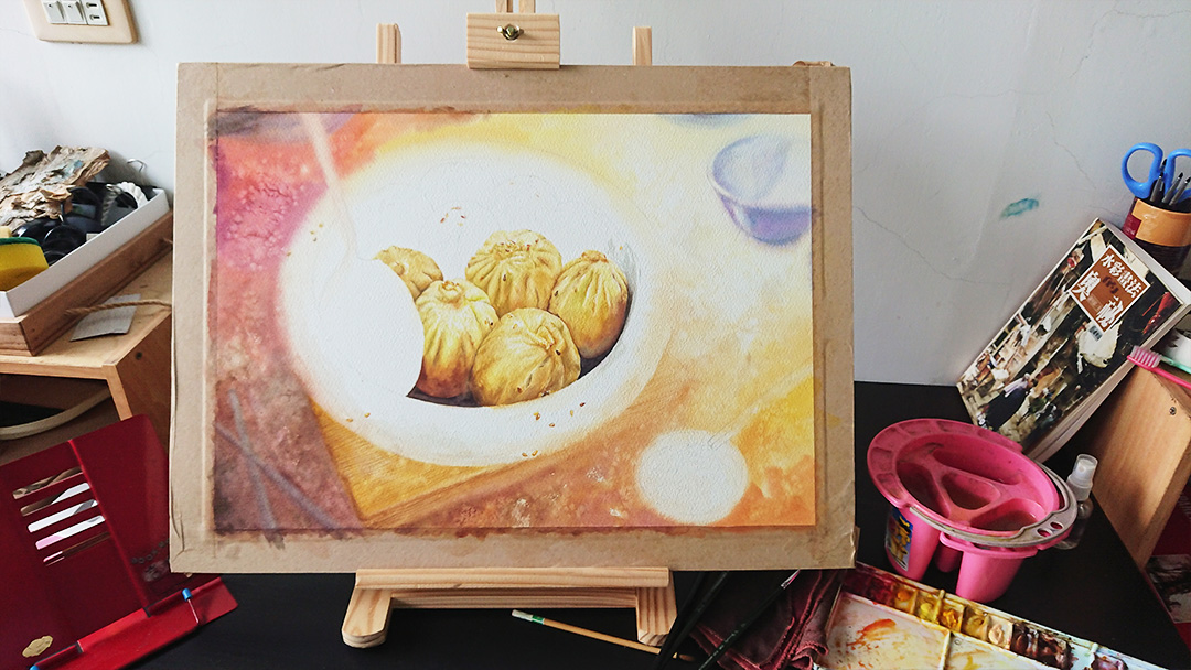 pan-fried-buns-watercolor-food-painting-by-sweetfish-food-art-painting-process-4