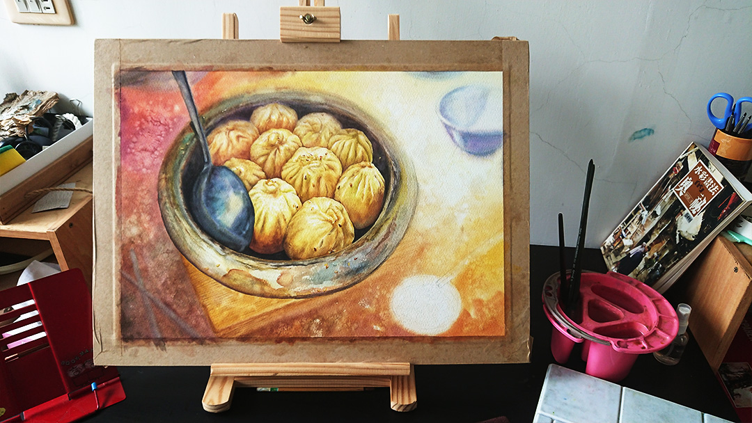 pan-fried-buns-watercolor-food-painting-by-sweetfish-food-art-painting-process-7