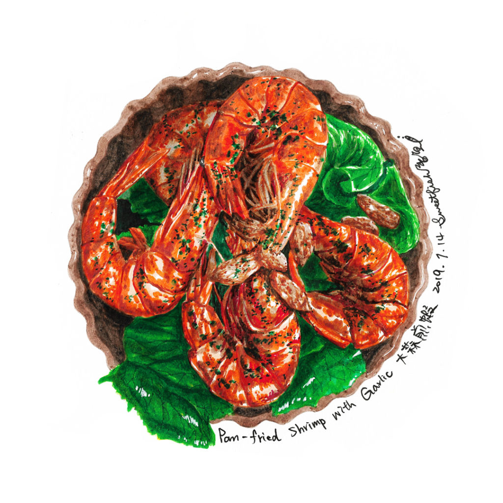 pan-fried-shrimp-with-garlic-marker-food-illustration-by-sweetfish-food-art