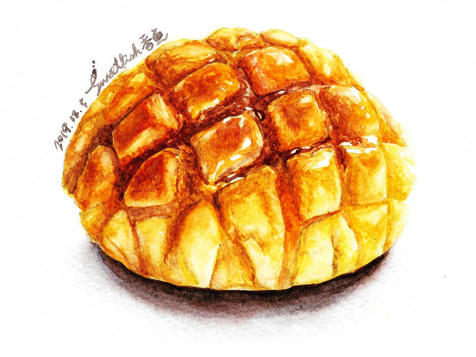 pine-apple-bun-watercolor-food-illustration-by-sweetfish-food-art
