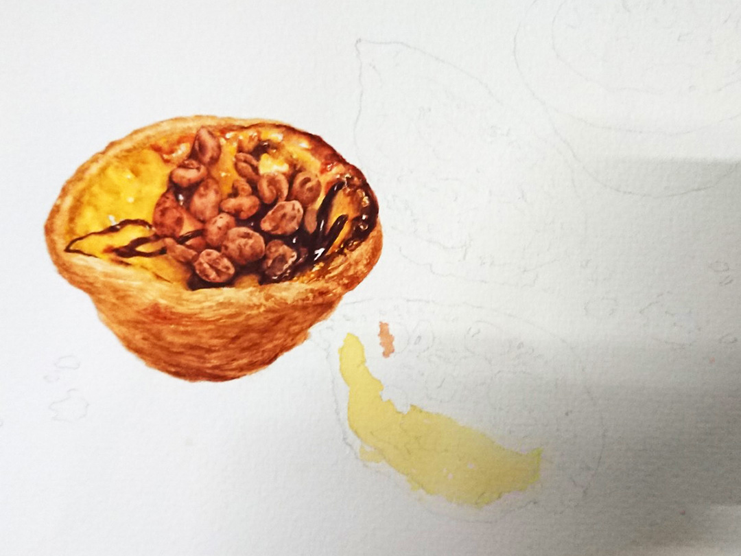 portuguese-egg-tart-watercolor-food-illustration-by-sweetfish-food-art-painting-process-2
