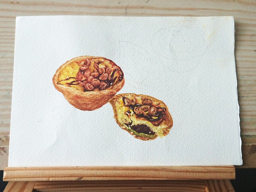 portuguese-egg-tart-watercolor-food-illustration-by-sweetfish-food-art-painting-process-4