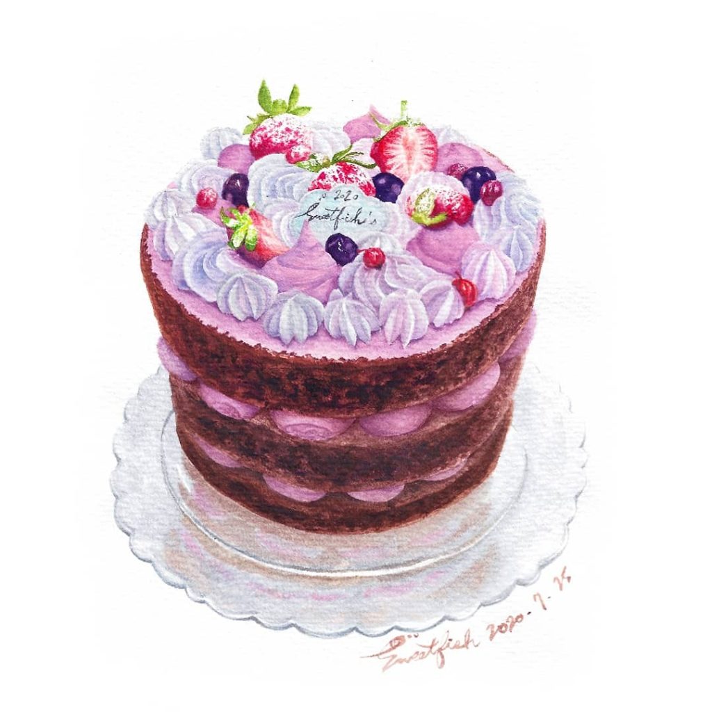 ruby-chocolate-cake-watercolor-food-illustration-by-sweetfish-food-art