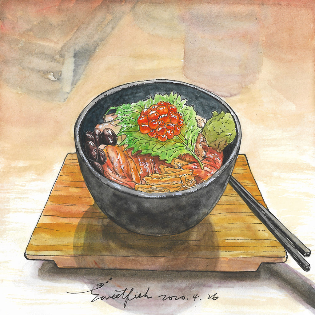 salmon-oyakodon-watercolor-food-illustration-by-sweetfish-food-art