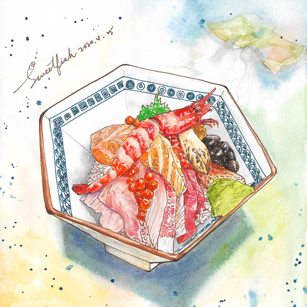 seafood-rice-bowl-donburi-watercolor-food-illustration-by-sweetfish-food-art