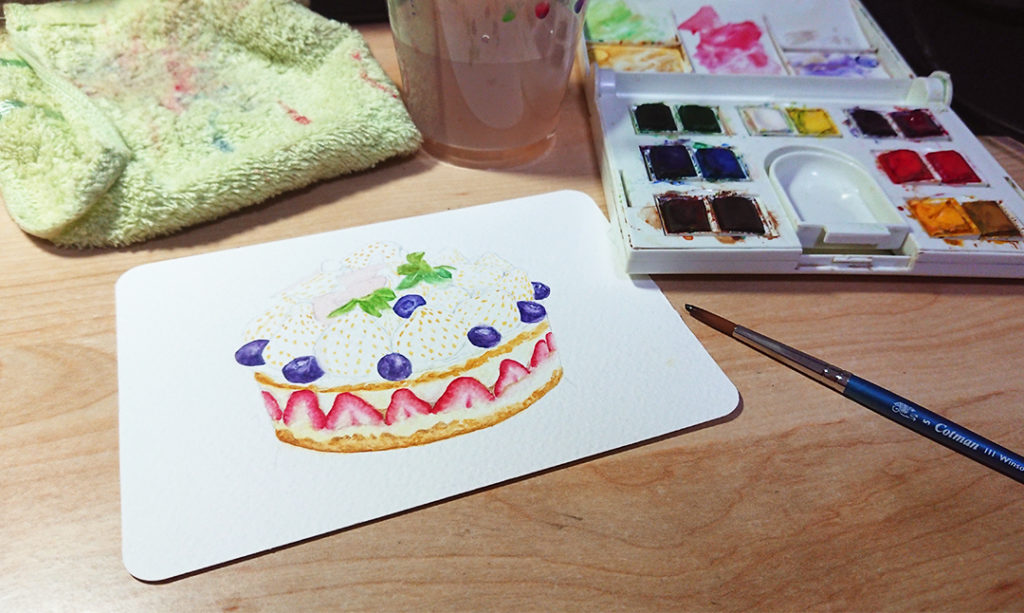 strawberry-decorated-with-blueberries-cake-watercolor-food-illustration-by-sweetfish-food-art-painting-process