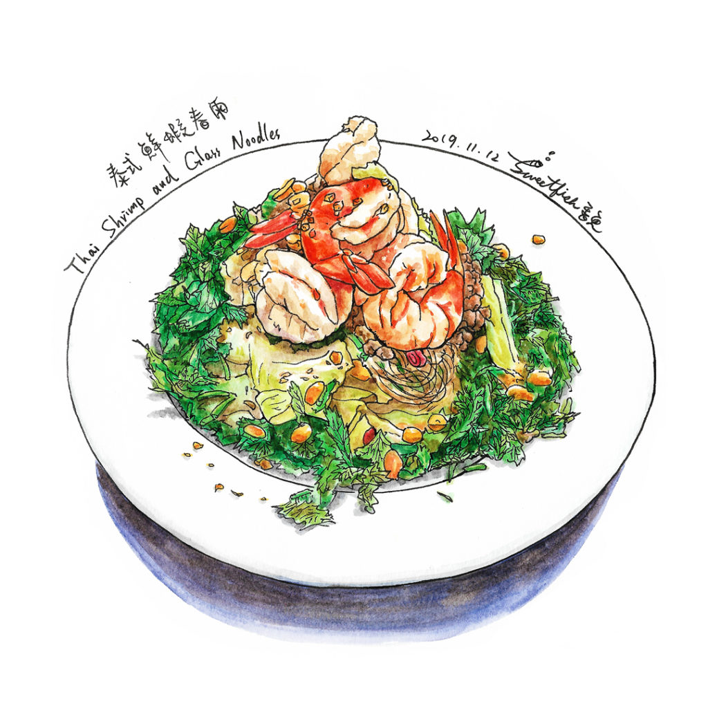 thai-shrimp-and-glass-noodle-watercolor-food-illustration-by-sweetfish-food-art