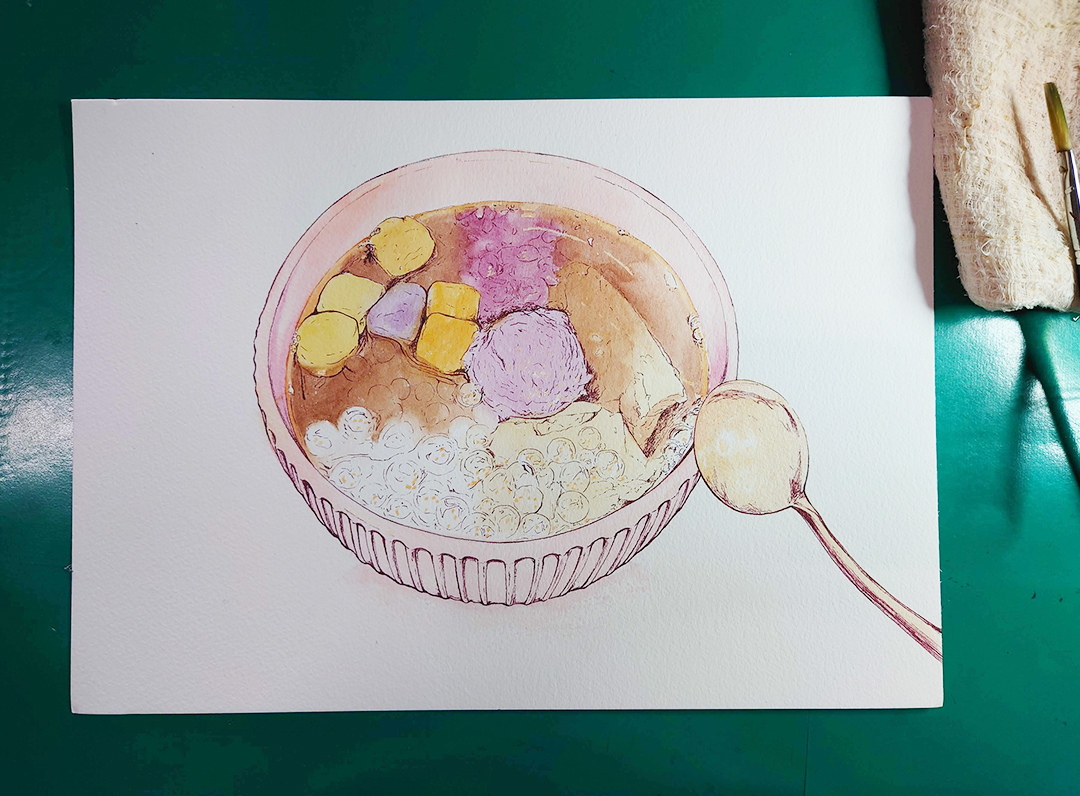 tofu-pudding-watercolor-food-illustration-by-sweetfish-food-art-painting-progress-2