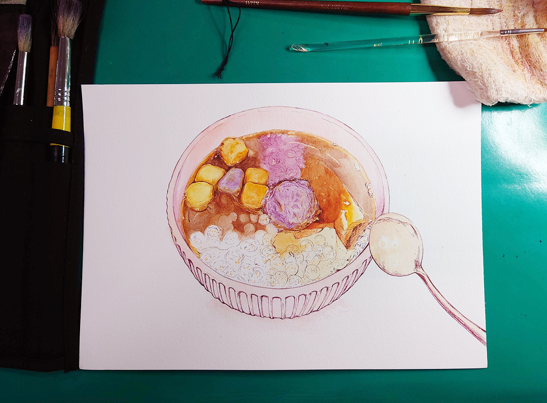 tofu-pudding-watercolor-food-illustration-by-sweetfish-food-art-painting-progress-3